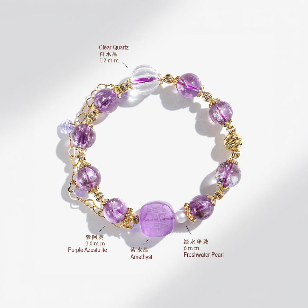 Purple Azestulite &amp; Amethyst Spiritual Growth Natural Crystal Bracelet | C172