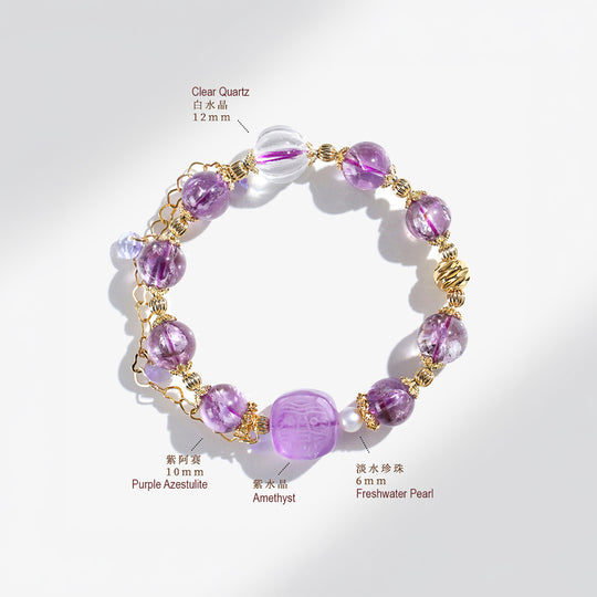 Purple Azestulite &amp; Amethyst Spiritual Growth Natural Crystal Bracelet | C172