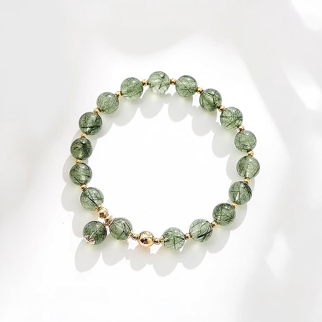 Green Rutilated Quartz Prosperity &amp; Growth Natural Crystal Bracelet | C173