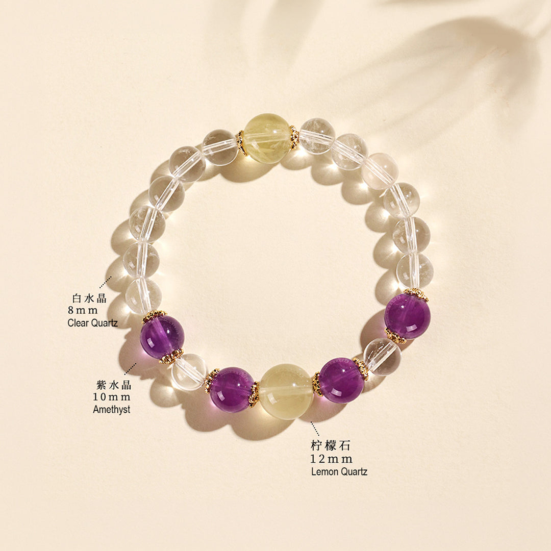 Lemon Quartz &amp; Aquamarine Clarity Natural Crystal Bracelet | C176