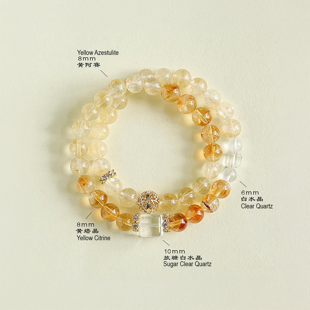 Citrine &amp; Yellow Azestulite Prosperity Natural Crystal Bracelet Set | C177