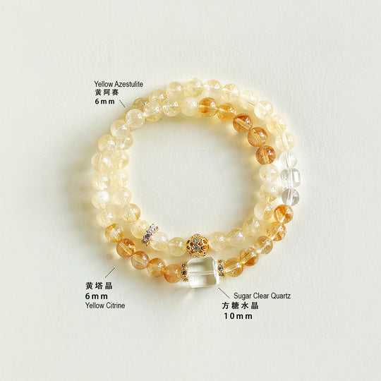 Citrine &amp; Yellow Azestulite Prosperity Natural Crystal Bracelet Set | C177