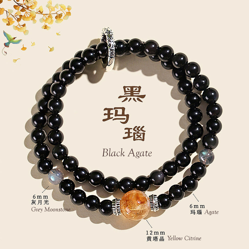C178 - Black Agate & Grey Moonstone