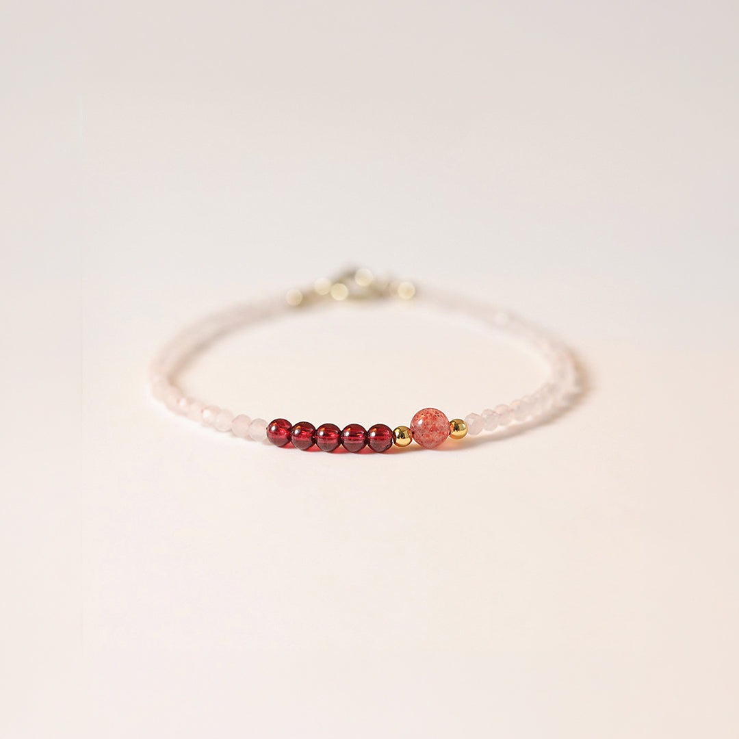 Garnet &amp; Strawberry Quartz Prosperity Natural Crystal Bracelet | C183