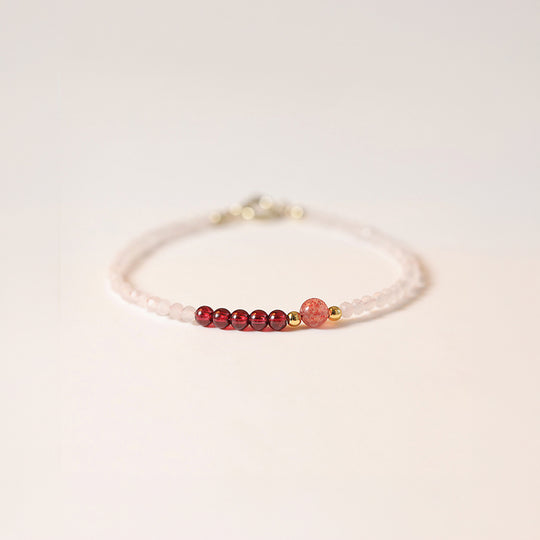 Garnet &amp; Strawberry Quartz Prosperity Natural Crystal Bracelet | C183
