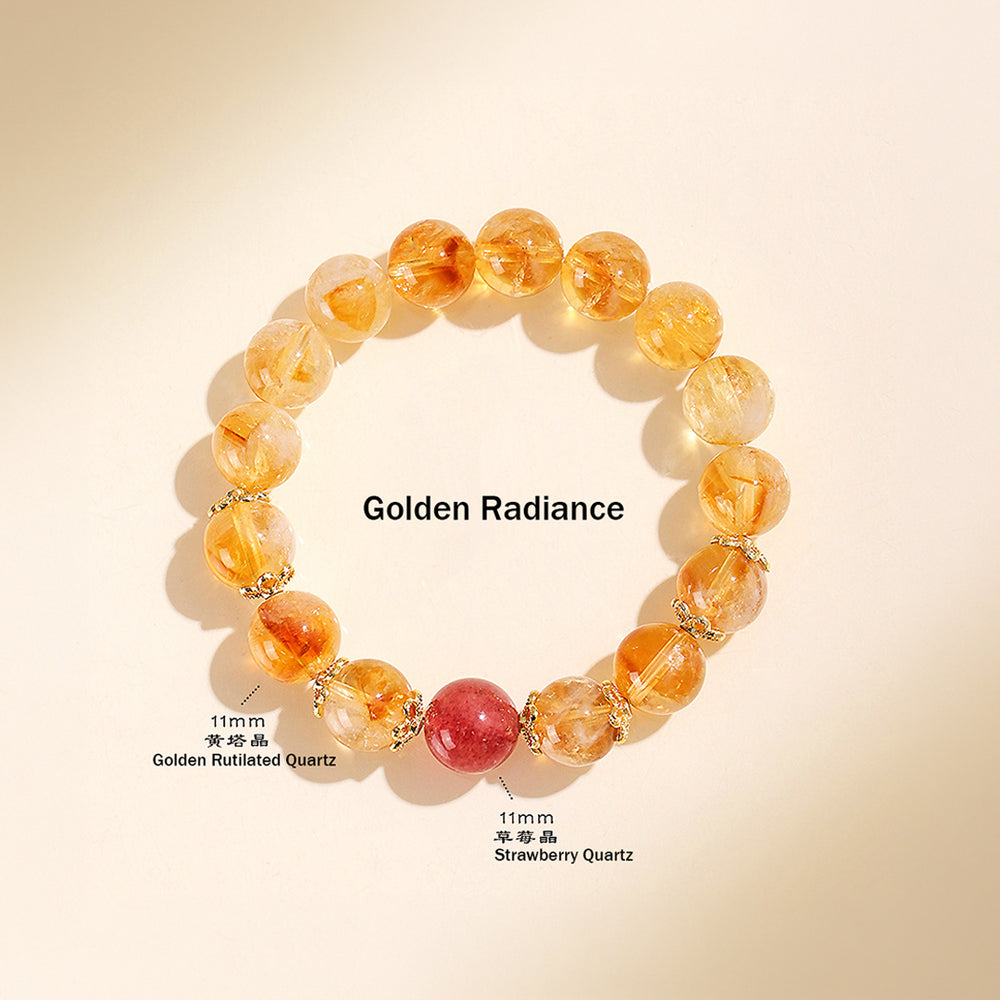 Golden Rutilated Quartz & White Agate Prosperity Natural Crystal Bracelet | C188