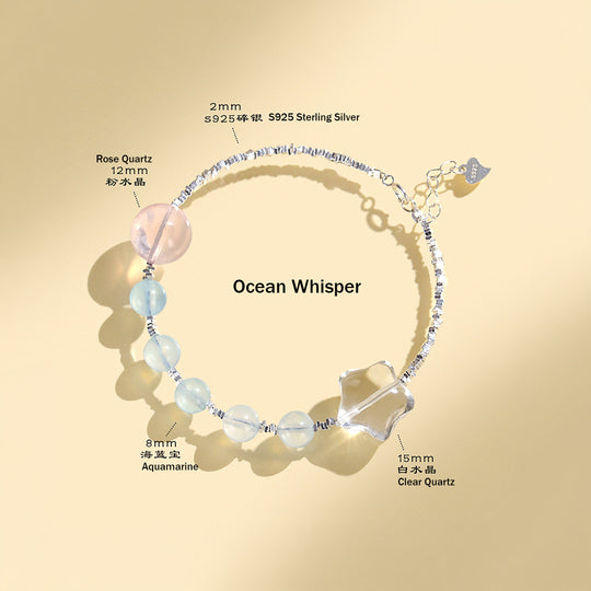Aquamarine &amp; Rose Quartz Serenity Natural Crystal Bracelet | C189