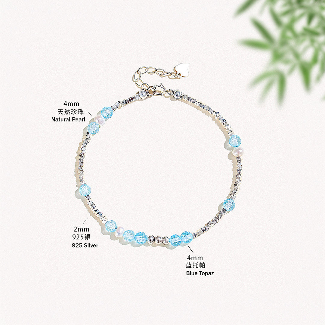 Blue Topaz &amp; Natural Pearl Natural Crystal Bracelet | C190