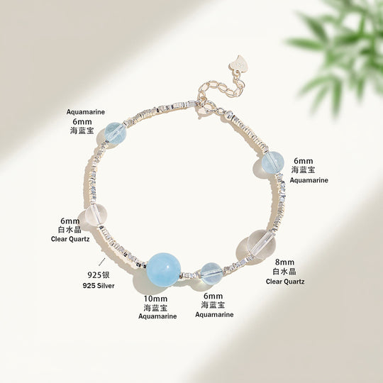 Aquamarine &amp; Clear Quartz Serenity Natural Crystal Bracelet | C192