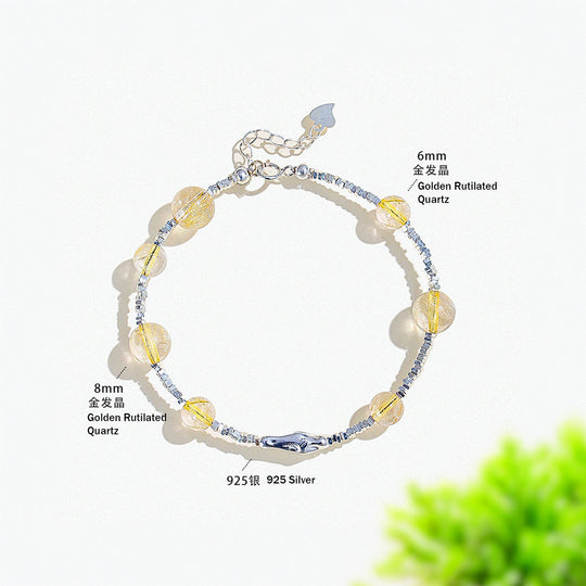 Golden Rutilated Quartz Prosperity Natural Crystal Bracelet | C193