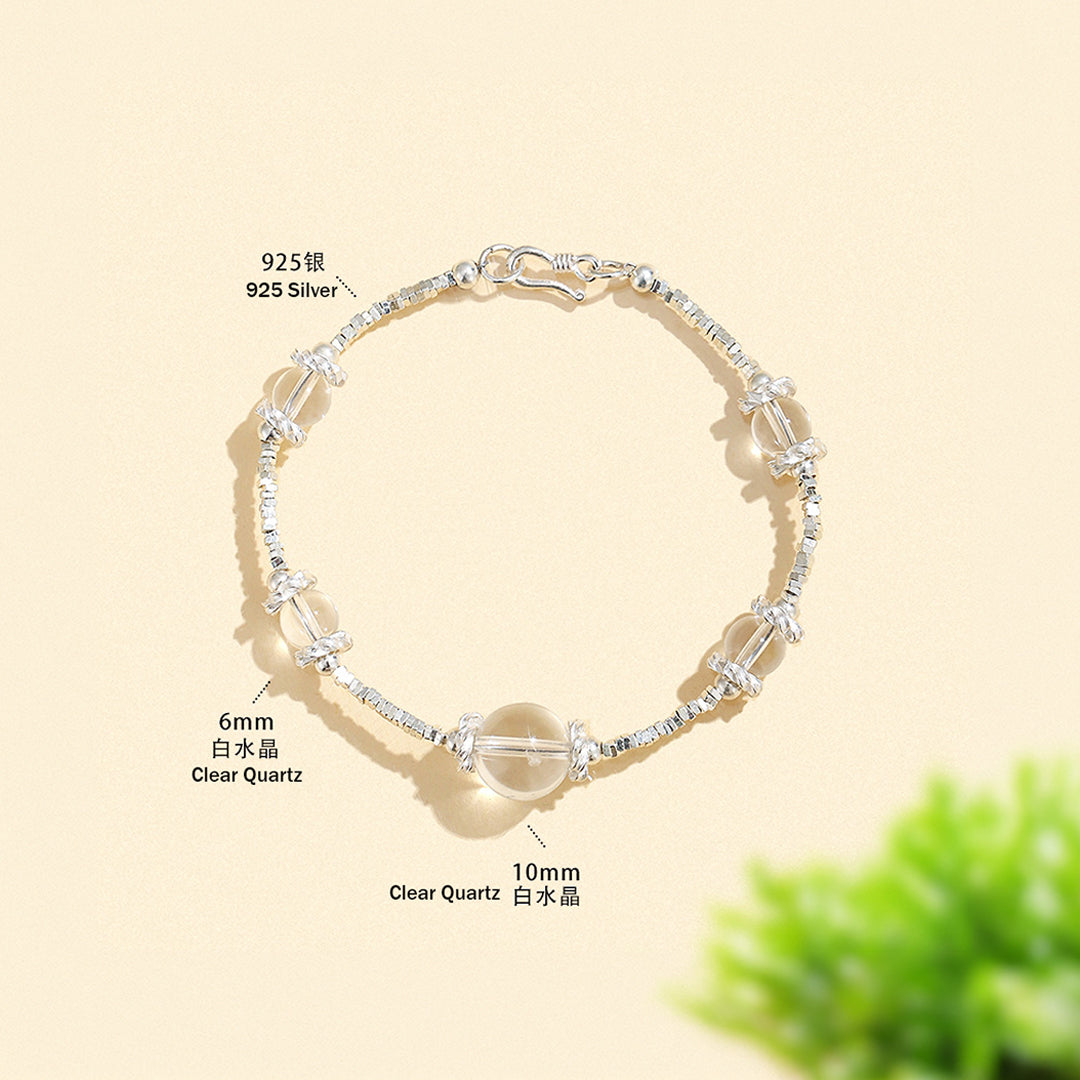 Clear Quartz &amp; 925 Sterling Silver Master Healer Natural Crystal Bracelet | C195