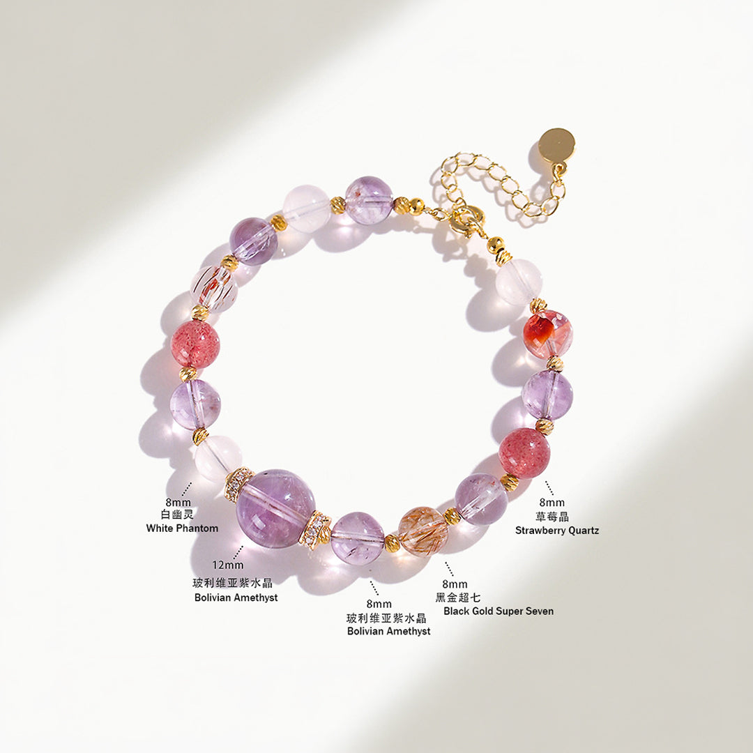 Bolivian Amethyst &amp; Black Gold Super Seven Natural Crystal Bracelet | C198