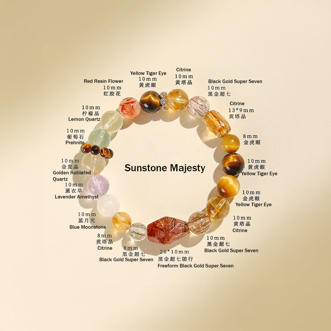 Black Gold Super Seven &amp; Citrine Prosperity Natural Crystal Bracelet | C200