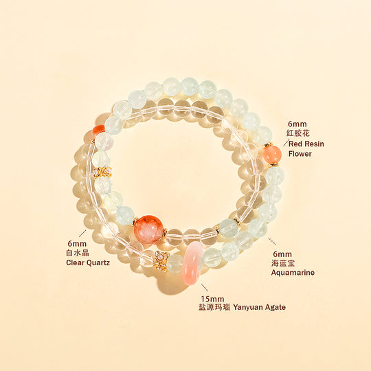 Aquamarine &amp; Yanyuan Agate Double-Layer Natural Crystal Bracelet | C203