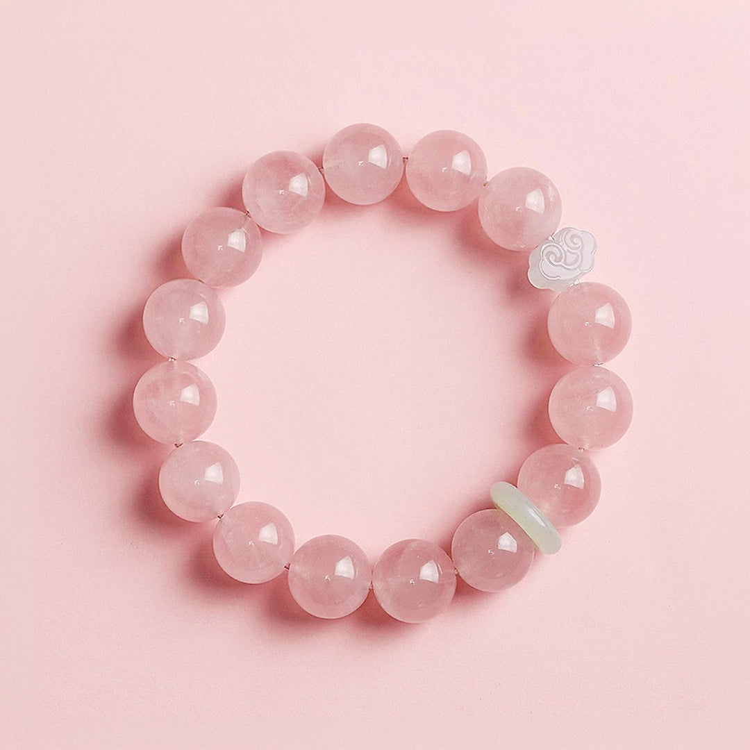 Madagascan Rose Quartz &amp; Hetian Jade Fortune Natural Crystal Bracelet | C212