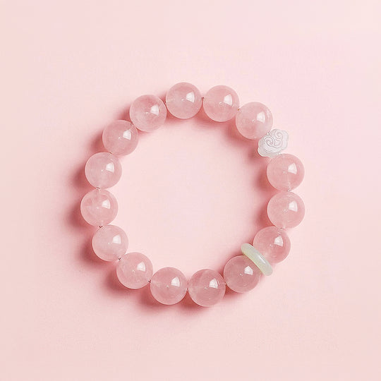 Madagascan Rose Quartz &amp; Hetian Jade Fortune Natural Crystal Bracelet | C212
