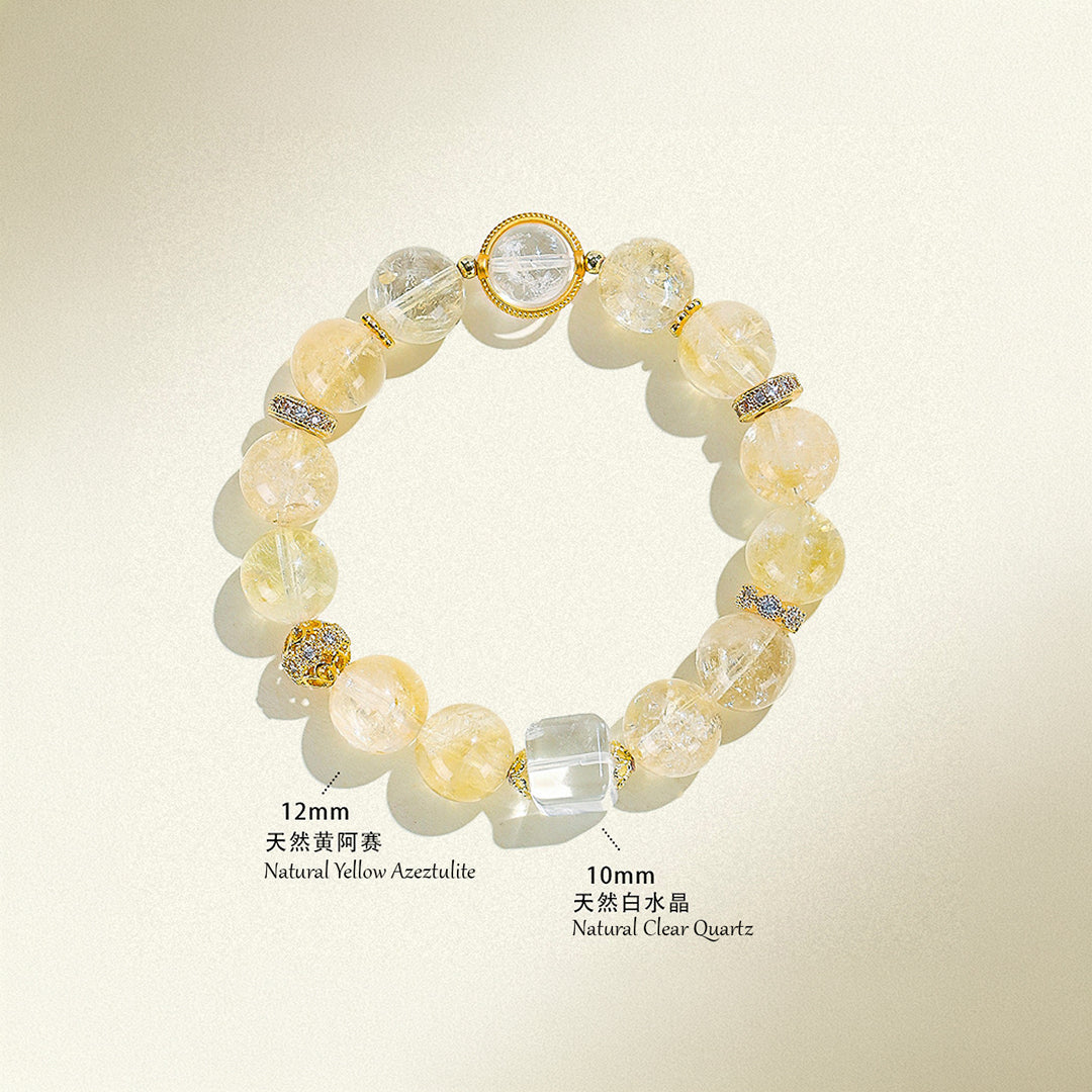 Yellow Azeztulite &amp; Clear Quartz High-Vibration Natural Crystal Bracelet | C218