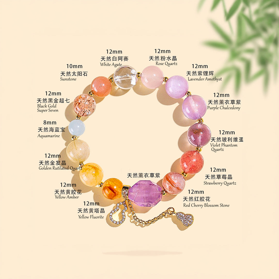 Multicolour Chakra Alignment 15-Stone Natural Crystal Bracelet | C222