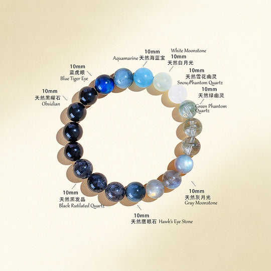 Obsidian &amp; Blue Tiger Eye Celestial Natural Crystal Bracelet | C223