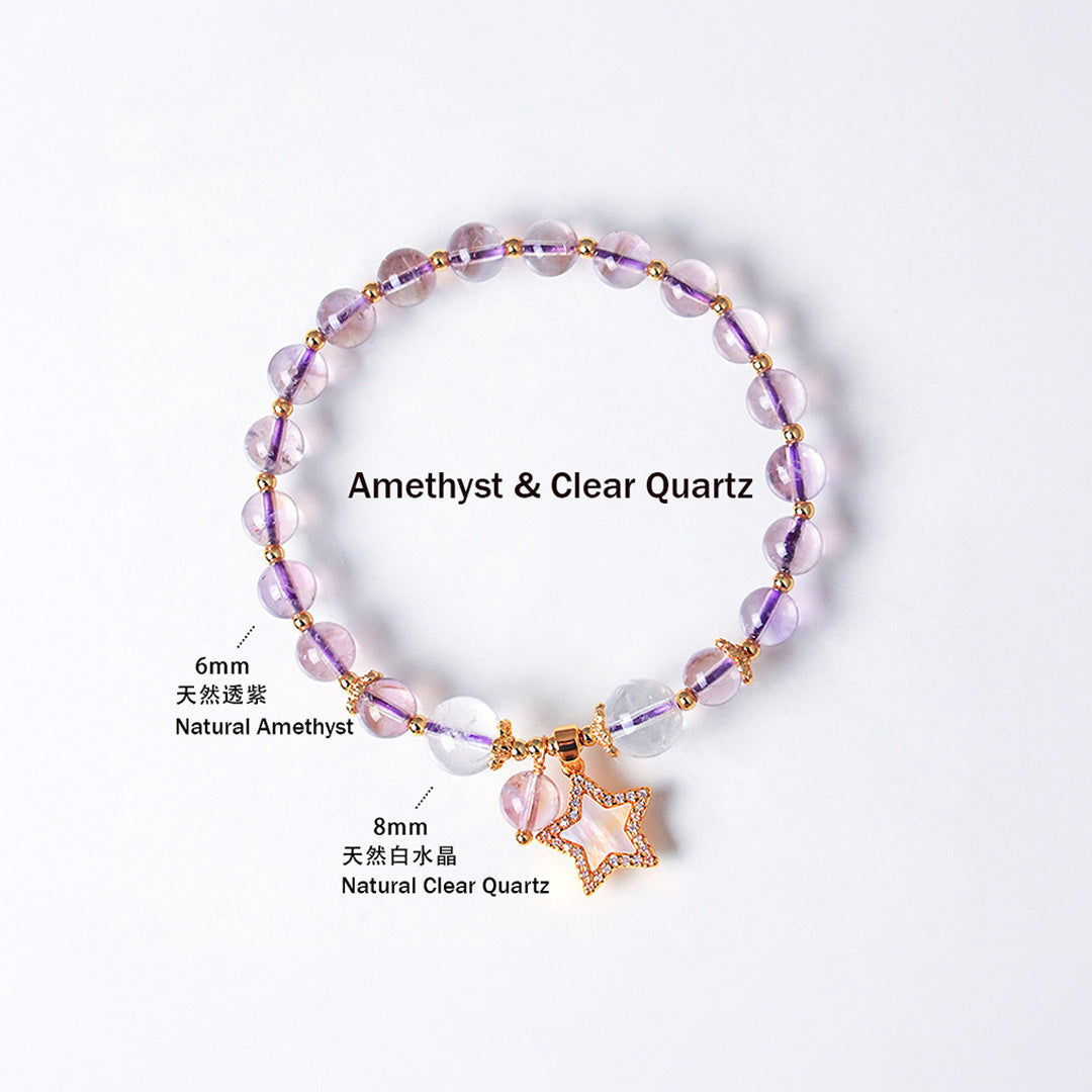 Amethyst, Citrine &amp; Rose Quartz Star Wish Natural Crystal Bracelet | C227