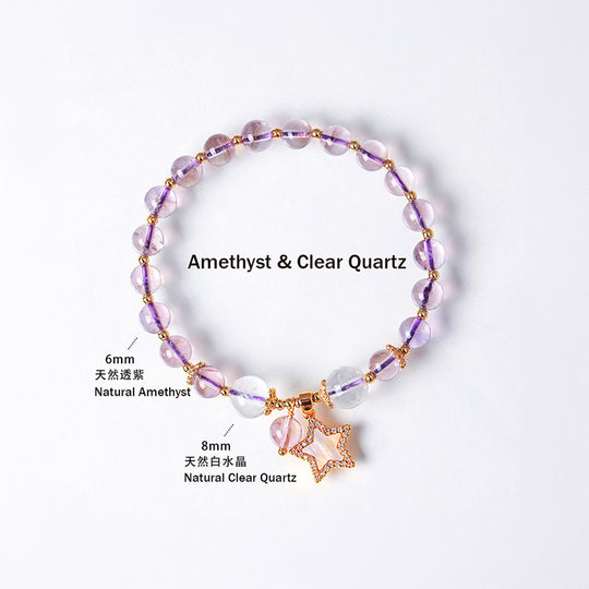 Amethyst, Citrine &amp; Rose Quartz Star Wish Natural Crystal Bracelet | C227