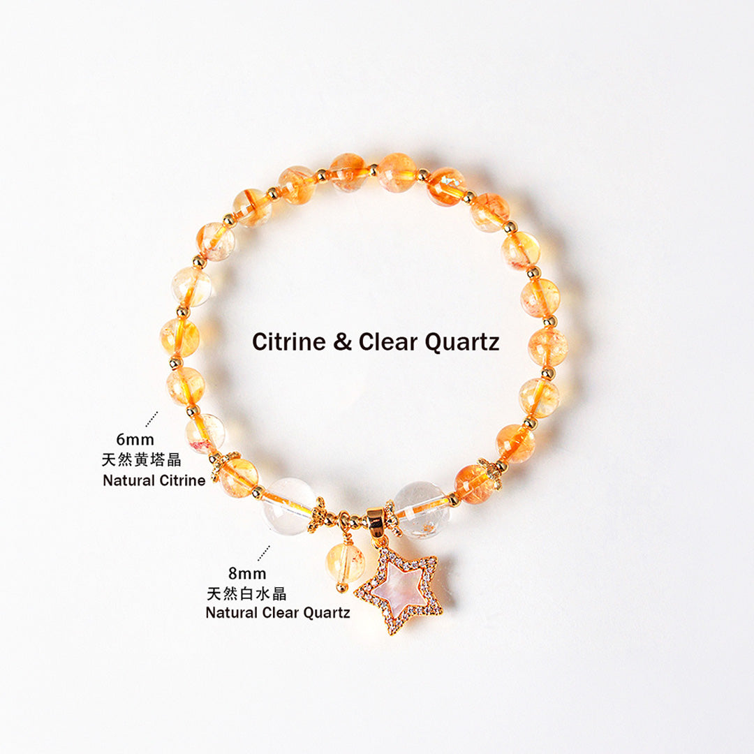 Amethyst, Citrine &amp; Rose Quartz Star Wish Natural Crystal Bracelet | C227