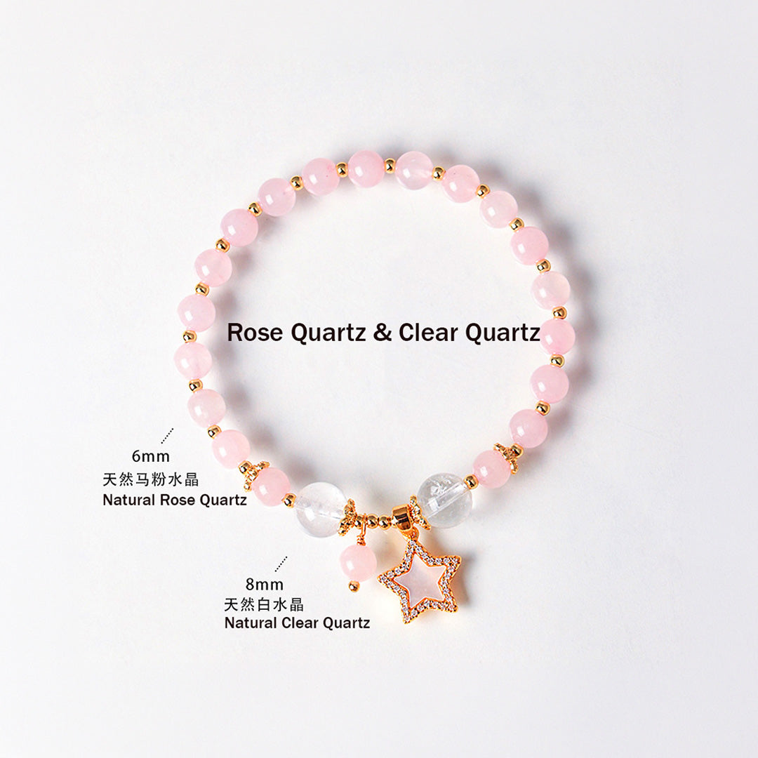 Amethyst, Citrine &amp; Rose Quartz Star Wish Natural Crystal Bracelet | C227