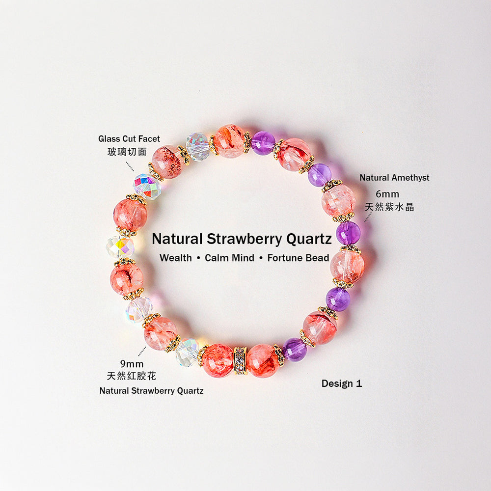Yellow Topaz, Strawberry Quartz & Amethyst Natural Crystal Bracelet | C229