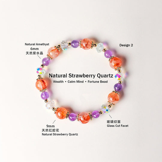 Yellow Topaz, Strawberry Quartz &amp; Amethyst Natural Crystal Bracelet | C229