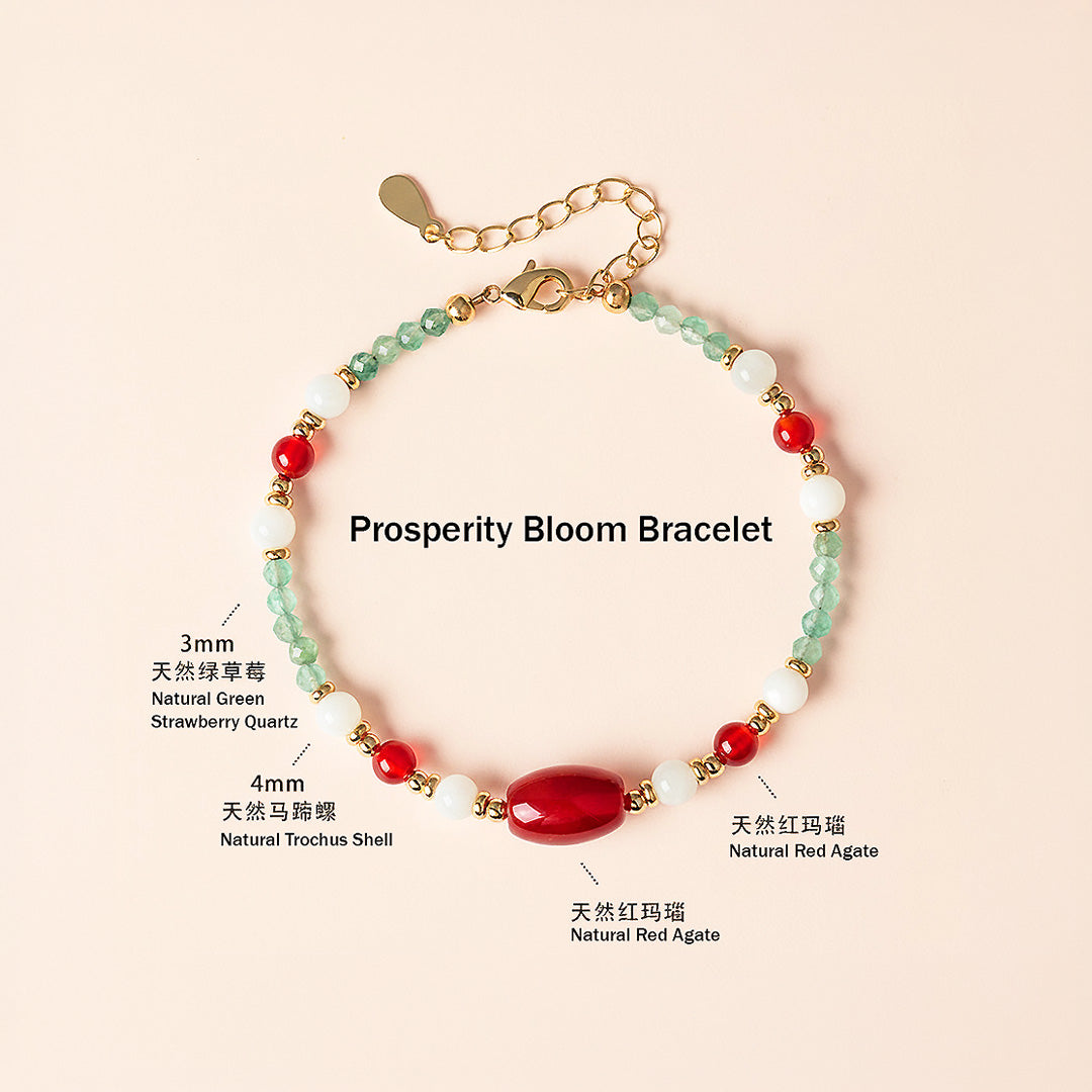 Green Strawberry Quartz &amp; Red Agate Natural Crystal Bracelet | C230
