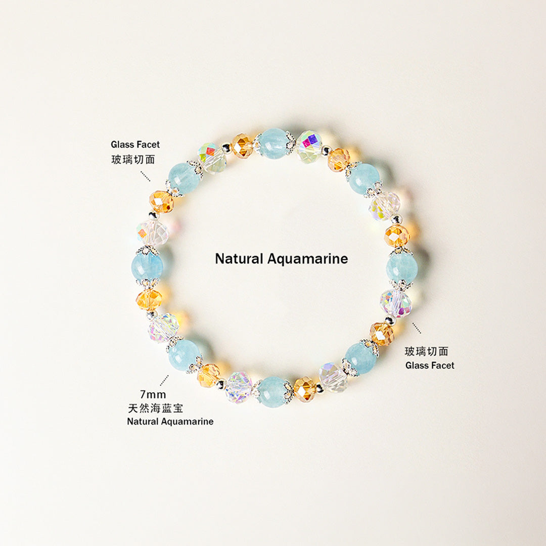 Aquamarine, Black Golden Super Seven &amp; Gray Moonstone Natural Crystal Bracelet | C232