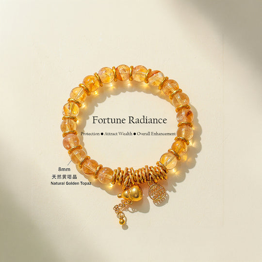 Golden Topaz, Tiger Eye &amp; Rose Quartz Prosperity Natural Crystal Bracelet | C236