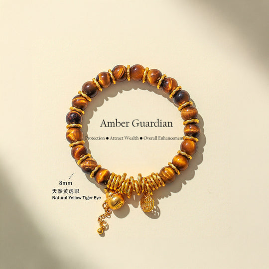 Golden Topaz, Tiger Eye &amp; Rose Quartz Prosperity Natural Crystal Bracelet | C236