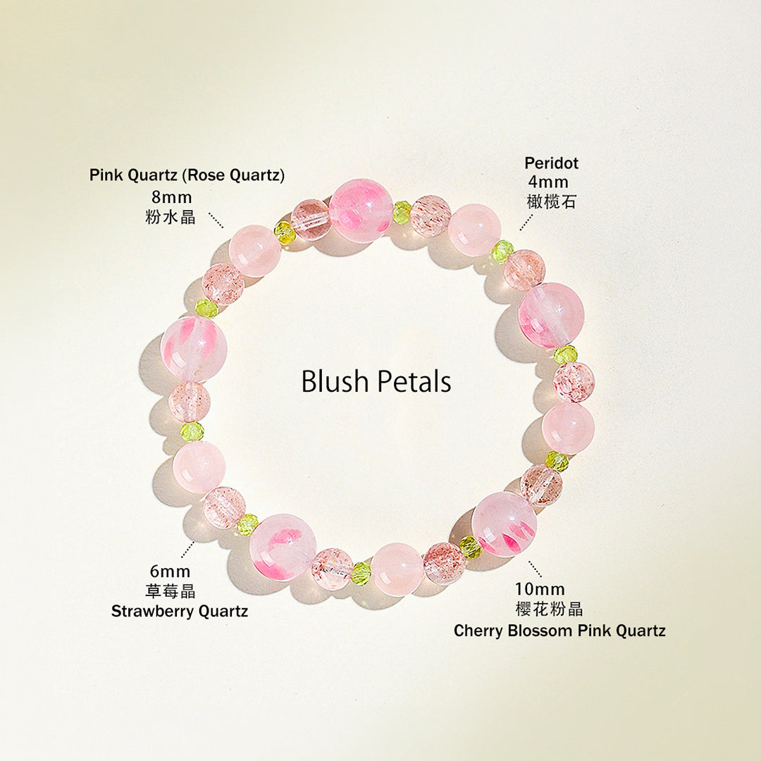 Rose Quartz &amp; Strawberry Quartz Romantic Healing Natural Crystal Bracelet | C245