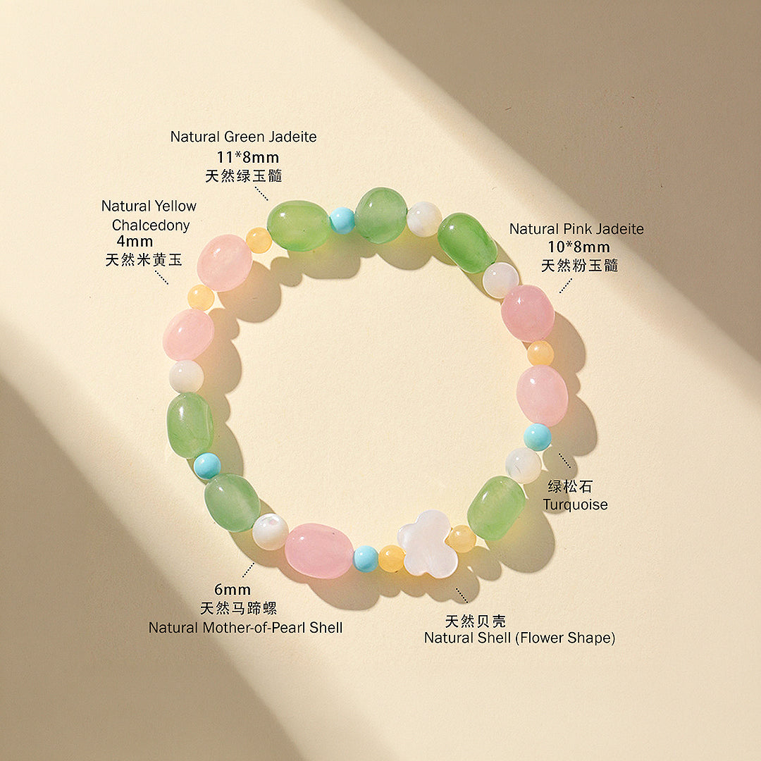 Green &amp; Pink Jadeite Prosperity Natural Crystal Bracelet | C246