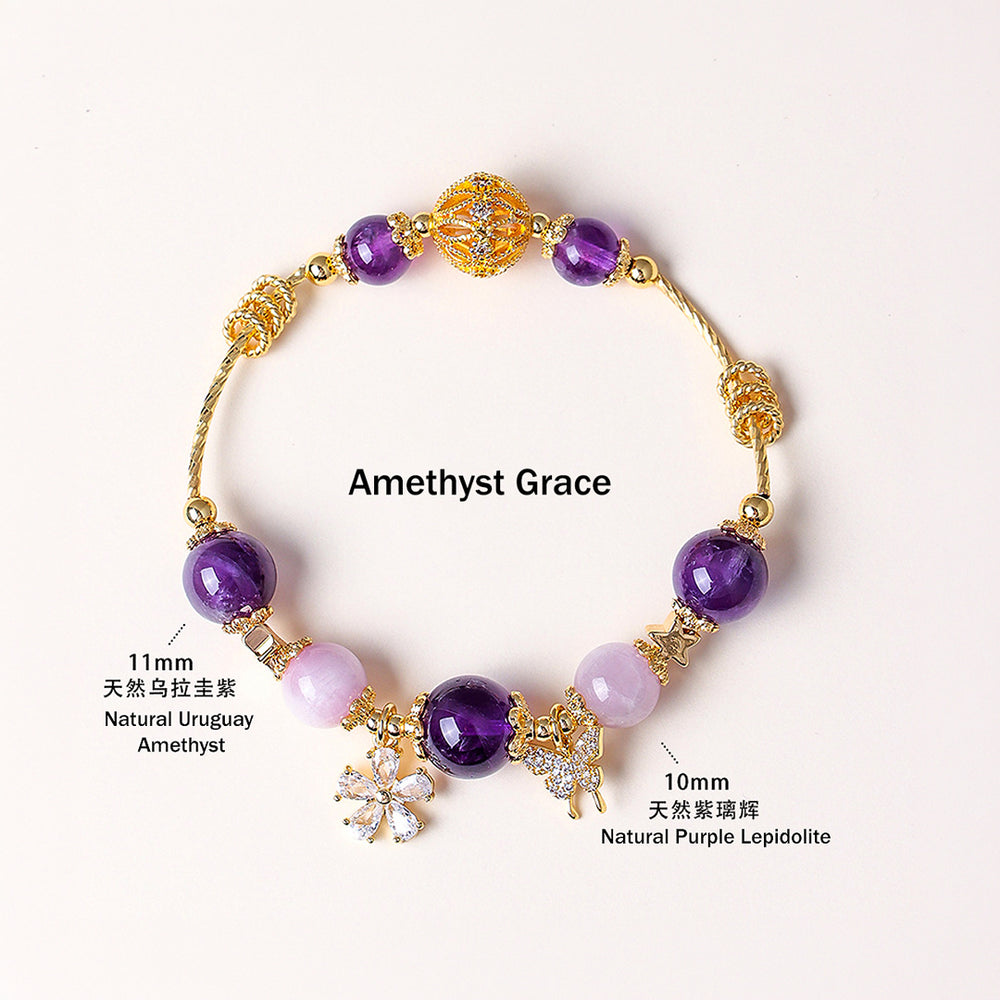 Uruguay Amethyst & Rose Quartz Spiritual Harmony Natural Crystal Bracelet | C248