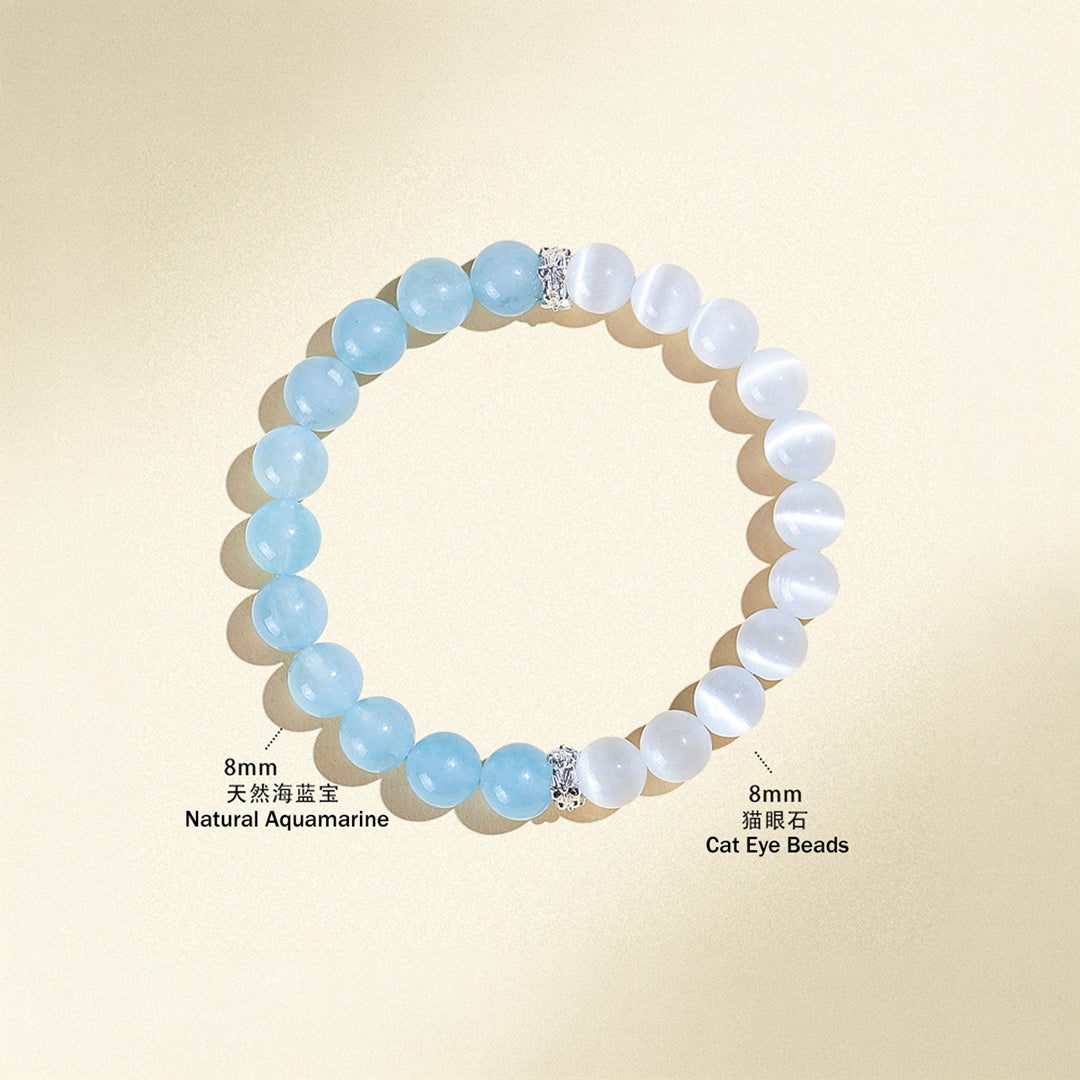 Aquamarine &amp; Cat Eye Natural Crystal Bracelet | C251