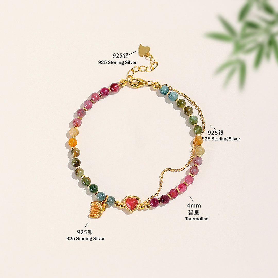 Multicolour Tourmaline 925 Sterling Silver Natural Crystal Bracelet | C253