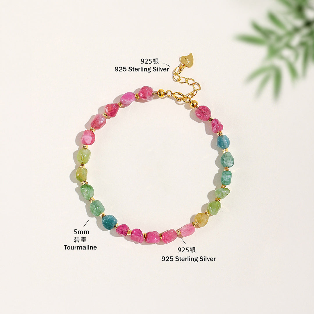 Multicolour Tourmaline 925 Sterling Silver Natural Crystal Bracelet | C255