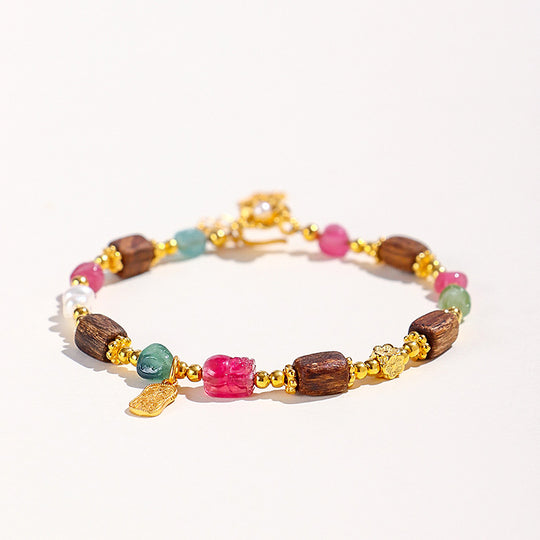 C256 – Tourmaline, Agarwood & Pearl Bracelet