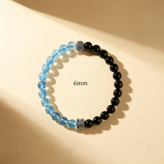 Obsidian &amp; Aquamarine Divine Protection Natural Crystal Bracelet | C261