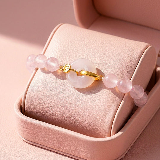 Rose Quartz &amp; White Agate Ping An Kou Bracelet | C267