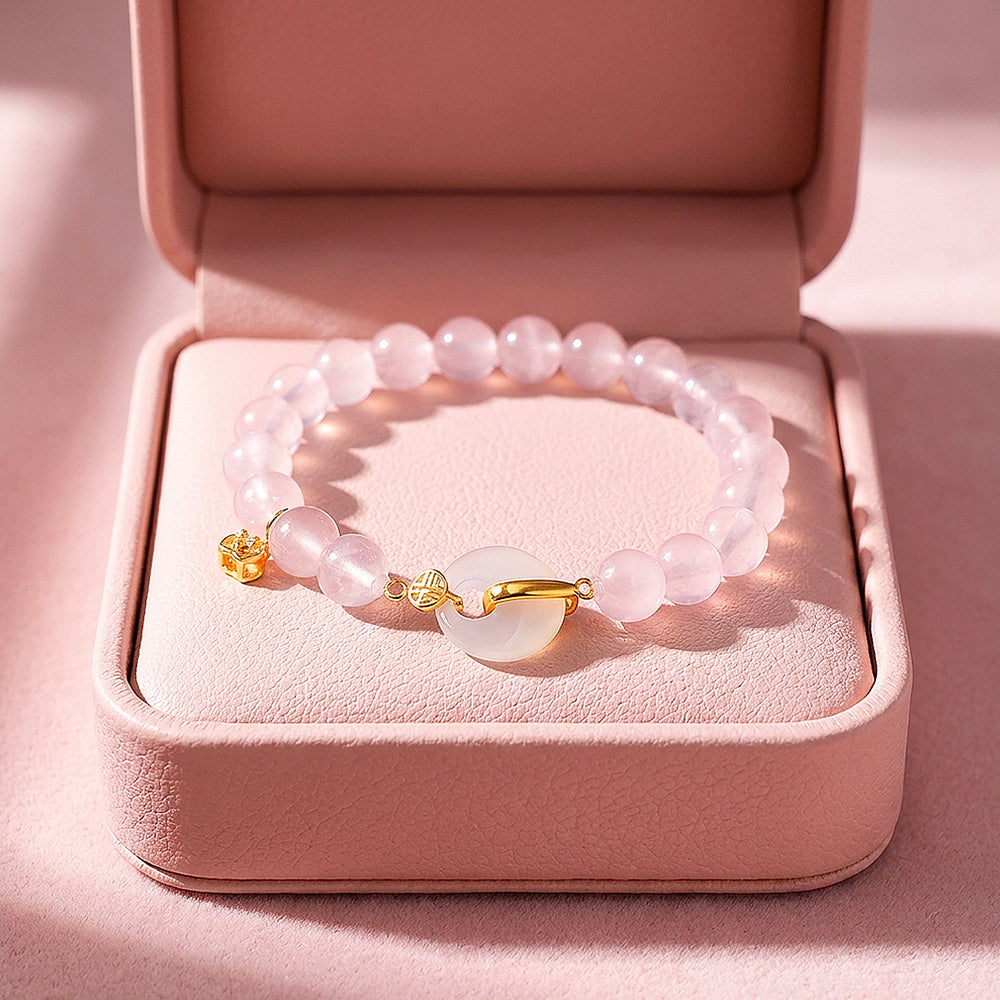 Rose Quartz & White Agate Ping An Kou Bracelet | C267