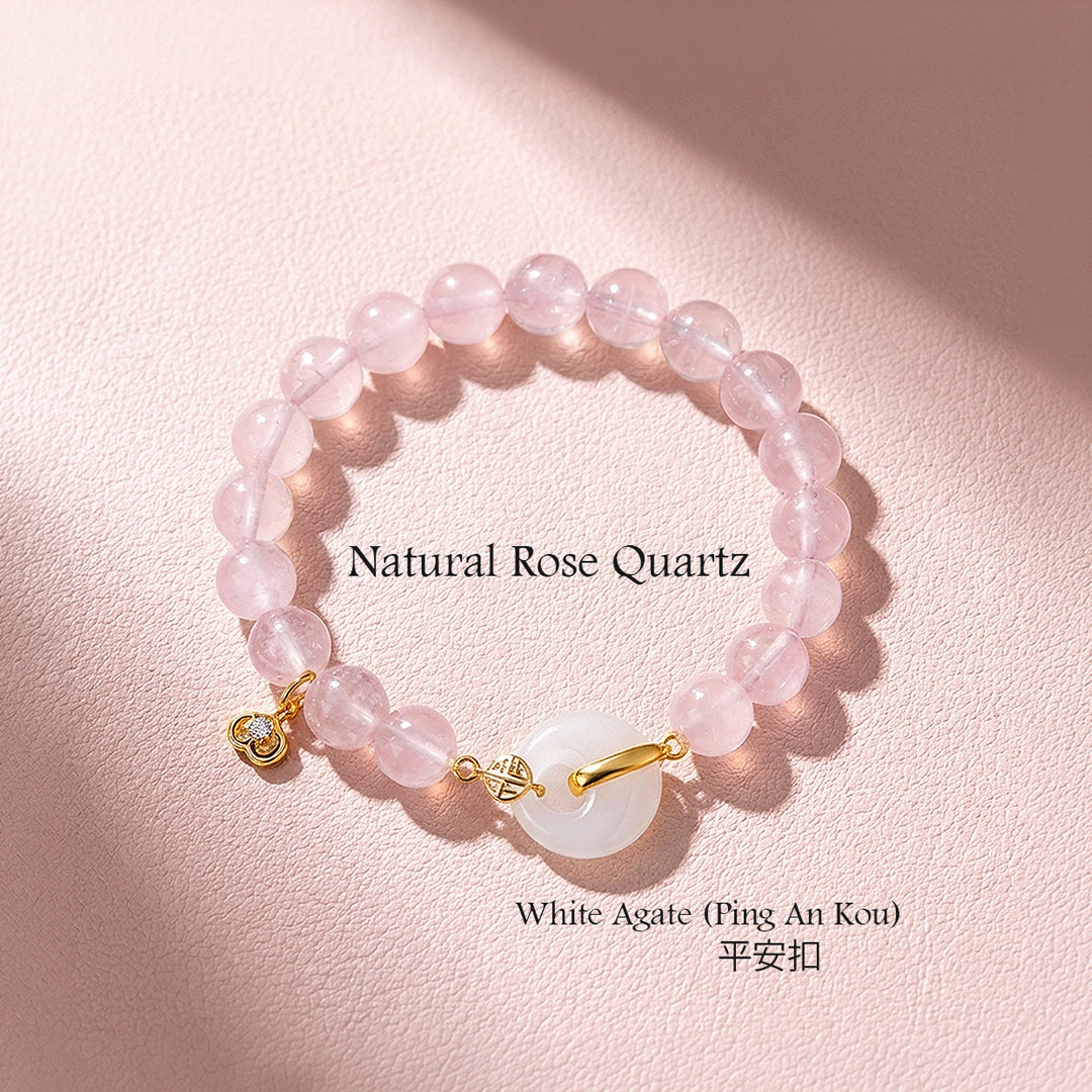 Rose Quartz &amp; White Agate Ping An Kou Bracelet | C267