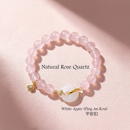 Rose Quartz &amp; White Agate Ping An Kou Bracelet | C267