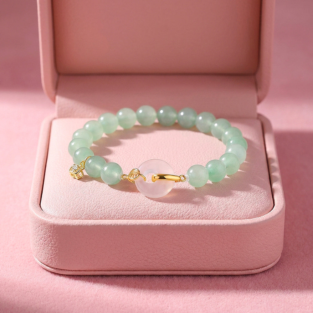 Aventurine & White Agate Ping An Kou Bracelet | C268