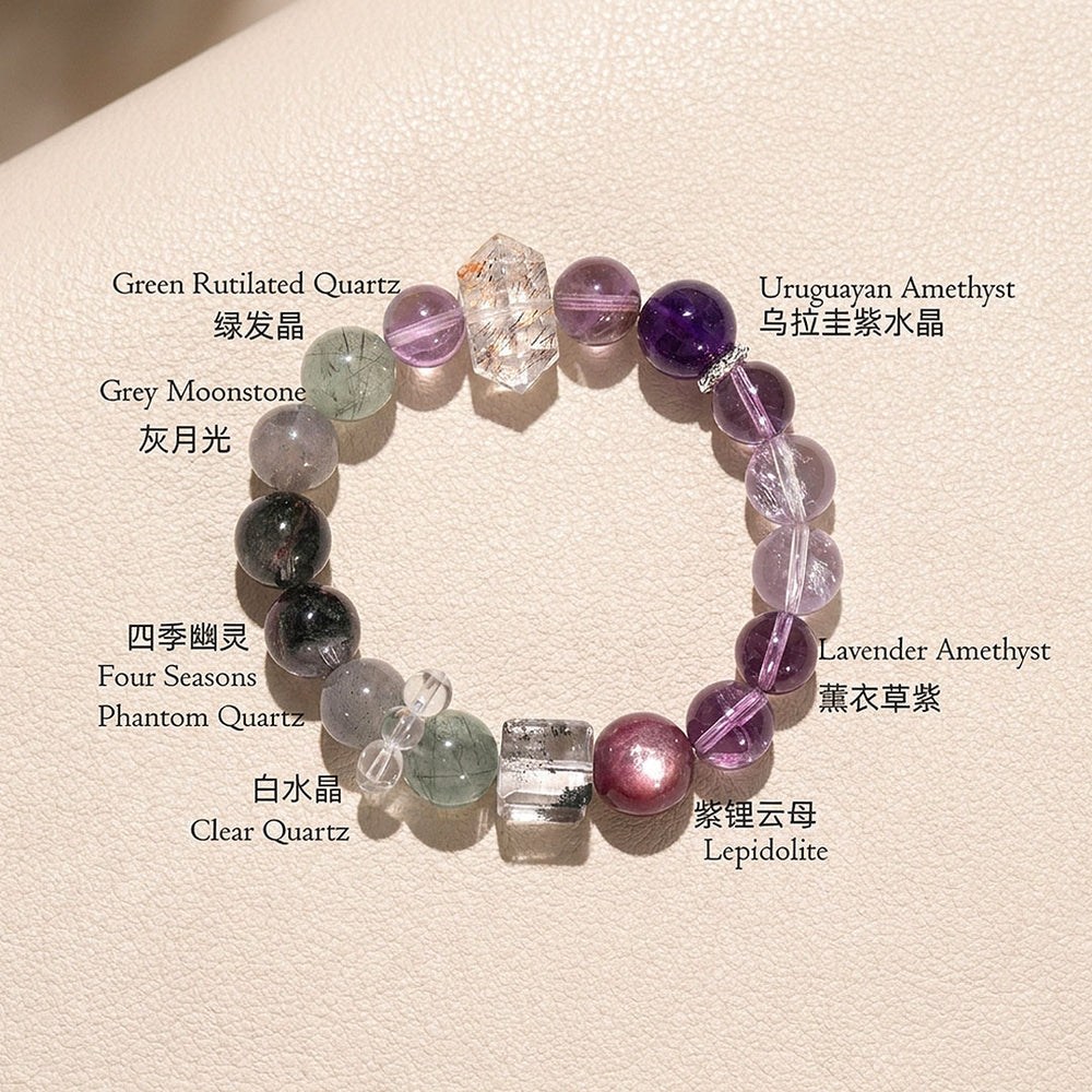 Amethyst, Rutilated Quartz, Moonstone & Phantom Quartz | SKU: C278