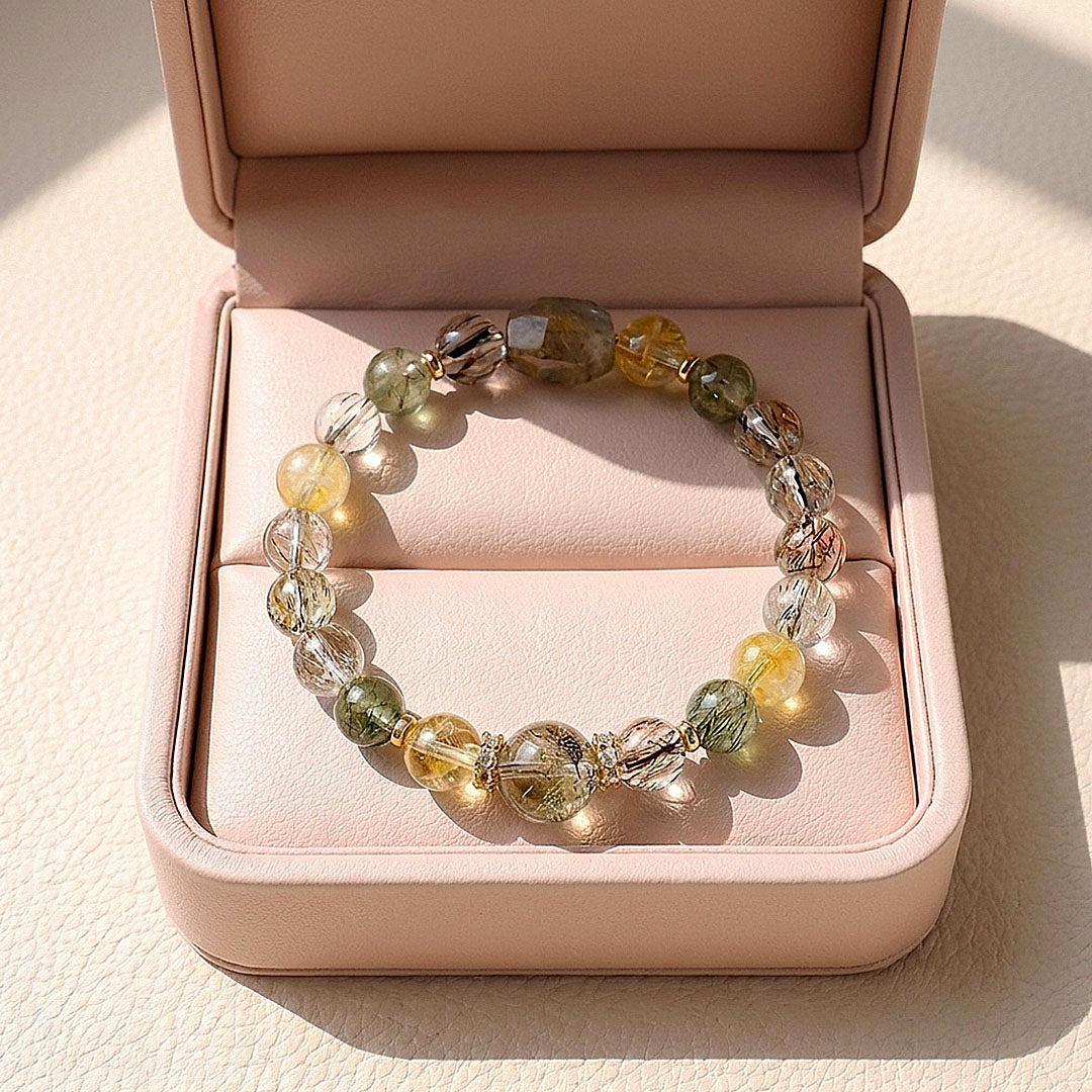 Grey Moonstone, Green Rutilated Quartz, Black Gold Super Seven &amp; Yellow Tower Quartz | SKU: C279