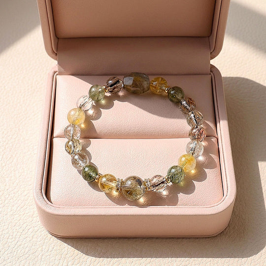 Grey Moonstone, Green Rutilated Quartz, Black Gold Super Seven &amp; Yellow Tower Quartz | SKU: C279