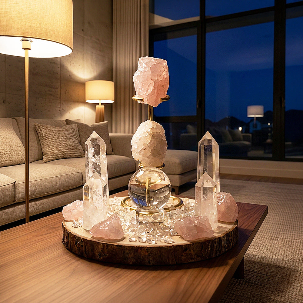 Rose Quartz & Clear Quartz Crystal Array | CE8002